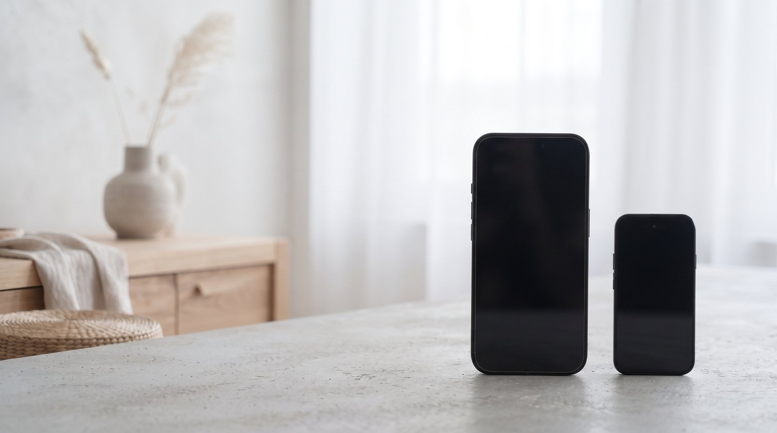 AEROS Juno bredvid en vanlig stor telefon — storleksskillnaden
